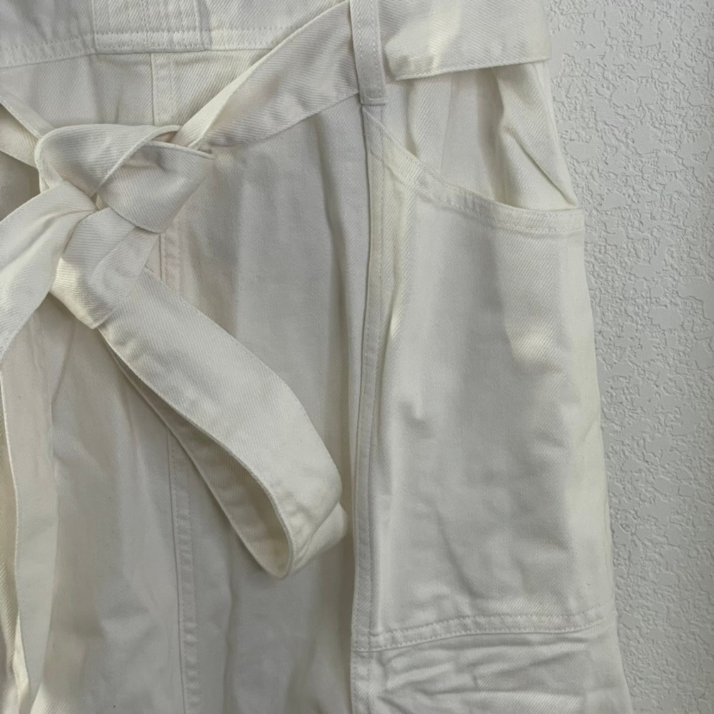 Sundance White Denim Dress Size 16 Sleeveless V Neck Midi with Belt Pockets - Picture 6 of 14